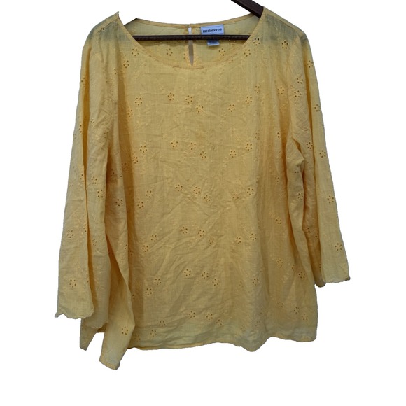 Liz Claiborne Tops - Liz Claiborne 2X Yellow Eyelet 100%‎ Cotton Top Spring Cottagecore Comfort Light